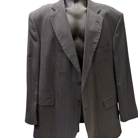 Stafford Suit Jacket Mens 48R Wool Blazer Gray Pinstripe Sport Coat Two Button - Picture 2 of 13